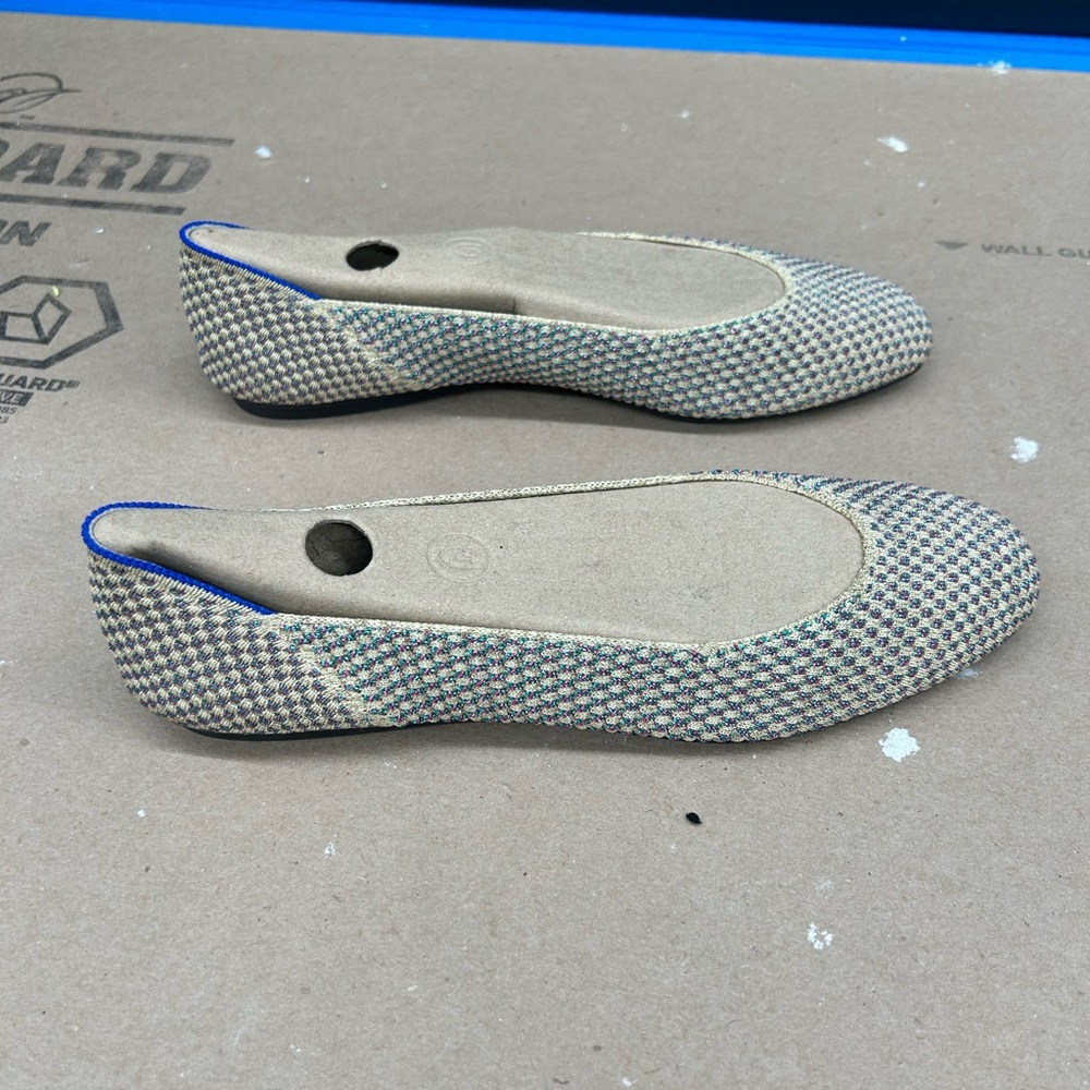 Rothy's Blue and Cream Houndstooth Flats